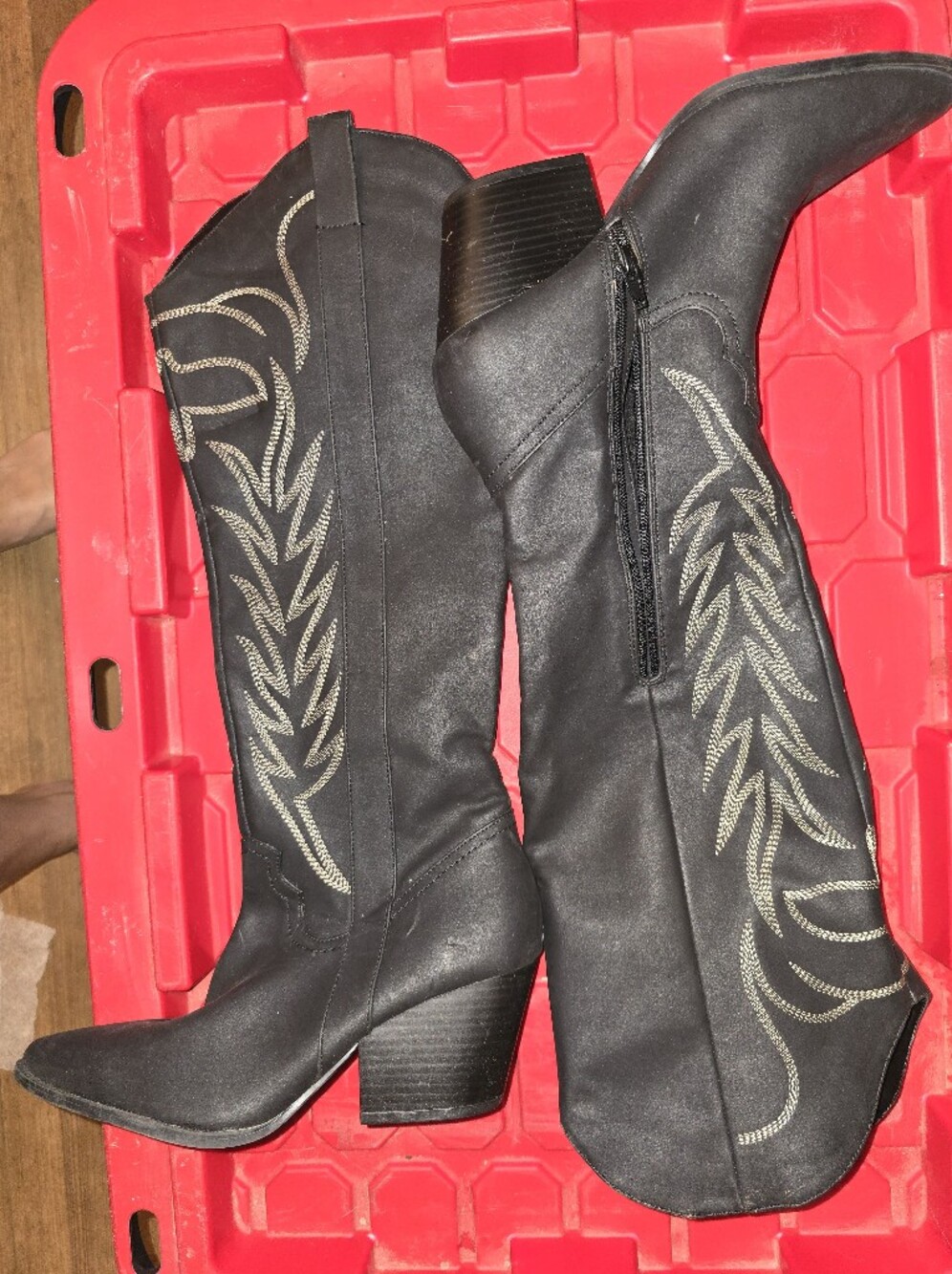 Qupid Black Embroidered Western Knee-High Boots